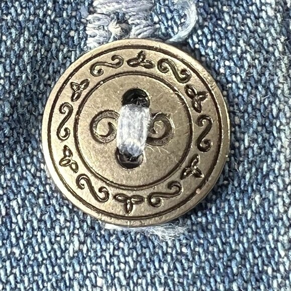 Vintage Elements Spiegel Blue Denim Dress Sz 2P Black Velvet Trim Cotton USA L/S - Picture 13 of 13